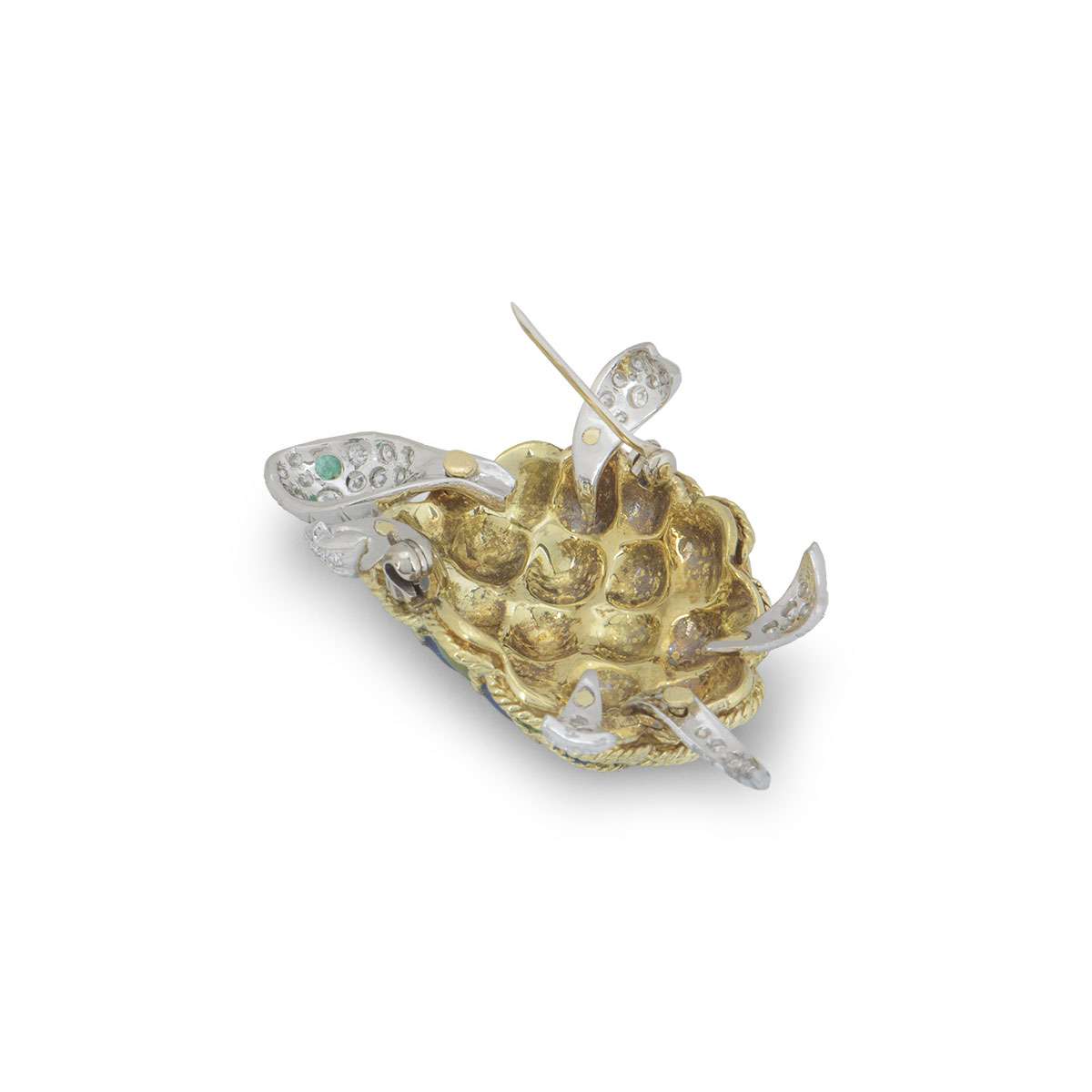 Yellow and White Gold Enamel and Diamond Turtle Brooch